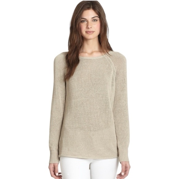 Lafayette 148 Sheer Linen Sweater in Khaki Beige Size XL - Picture 1 of 8
